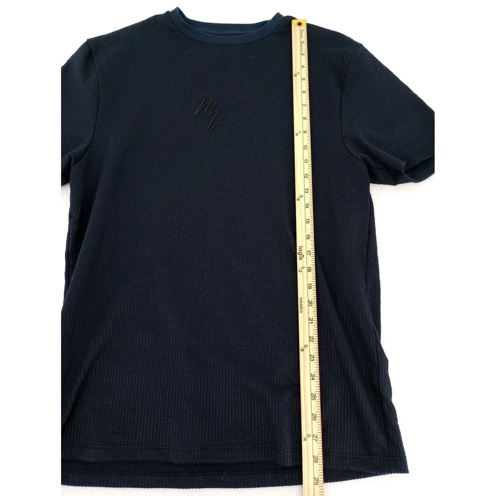 River Island T-Shirt Mens Size M Navy Blue Ribbed Short Sleeve Logo